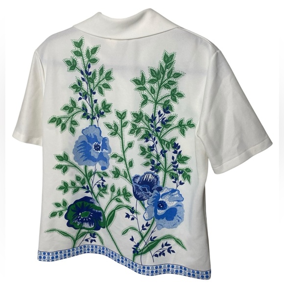 Vintage Men’s White and Blue Casual Button Down Shirt with Floral Design - Picture 6 of 6
